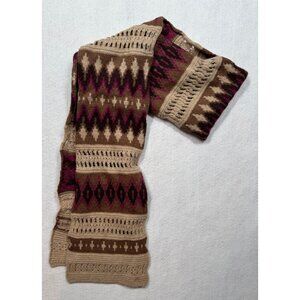 Lauren Ralph Lauren 100% Lambswool Scarf Tan/Purple/Black Knit Women's One Size
